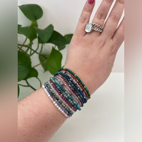 Handmade African Turquoise & 925 Sterling Silver Layering Bracelet 💜 - Picture 3 of 12